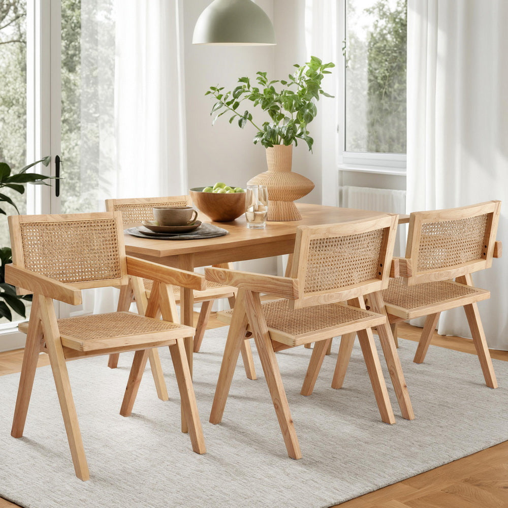 Dining Chairs Set 4pc | Rubber Wood Frame | Rattan Seat