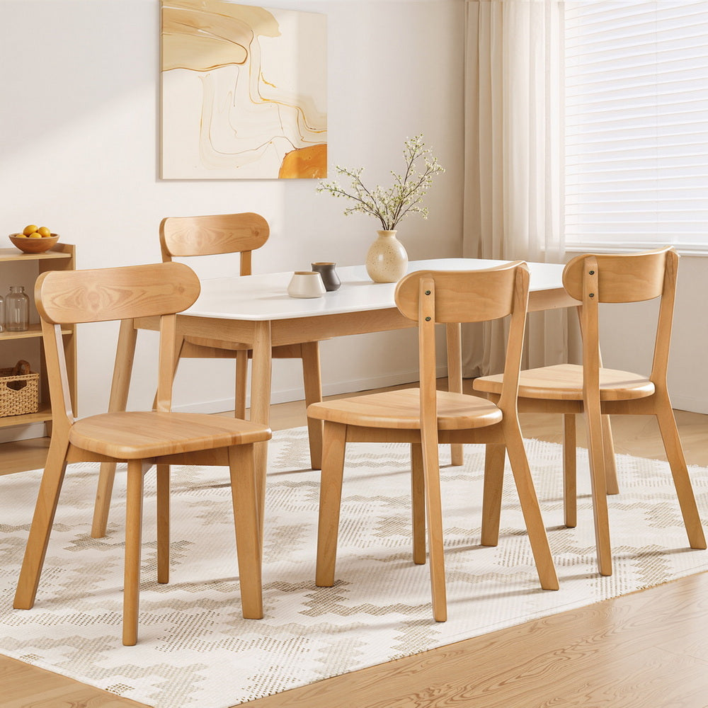 Wooden Dining Chairs Set 4pc | Rubber Wood Frame | Kitchen Cafe
