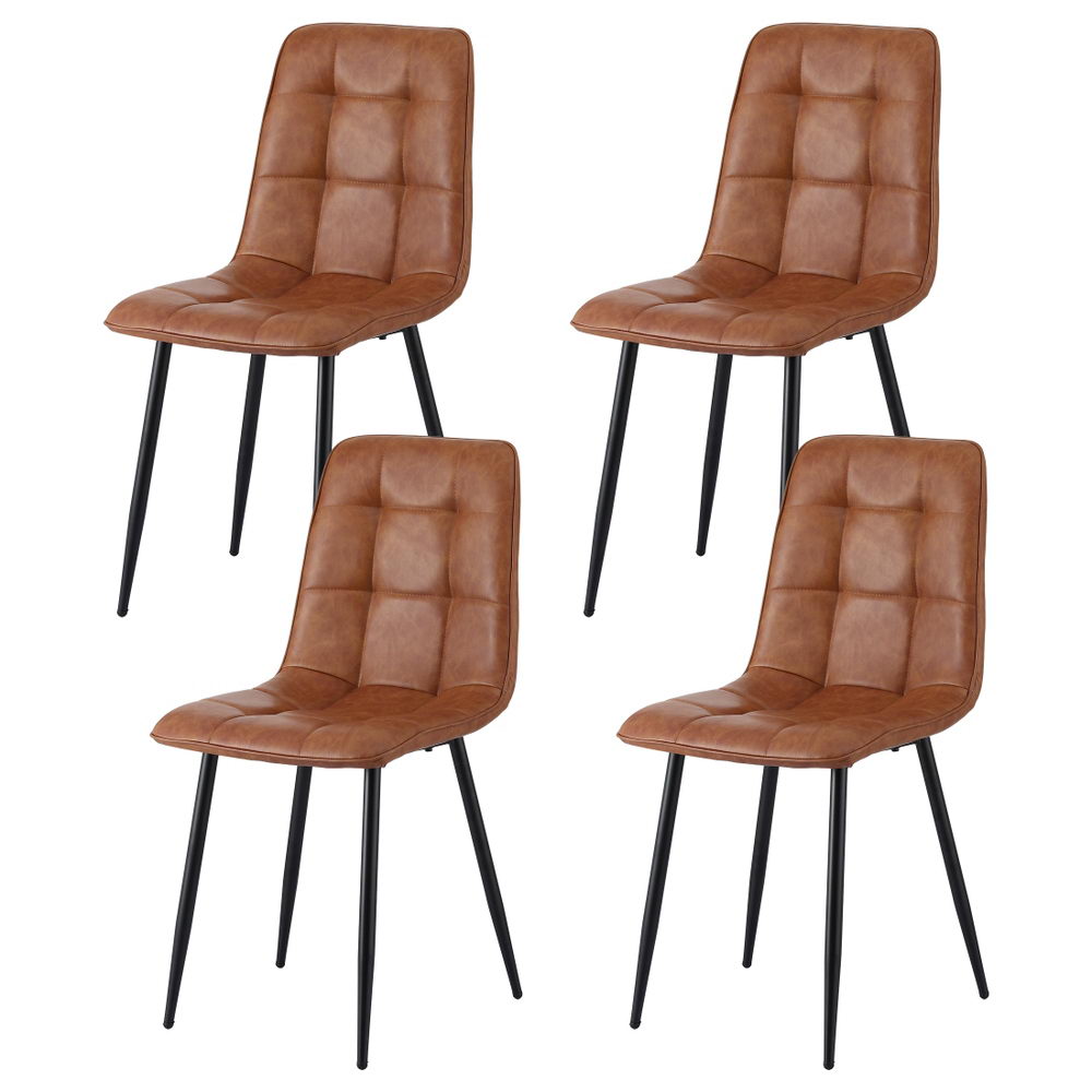 Retro PU Leather Kitchen Chairs Set 4pc | Brown (Version A)