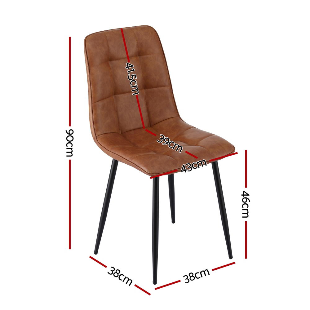 Retro PU Leather Kitchen Chairs Set 4pc | Brown (Version A)