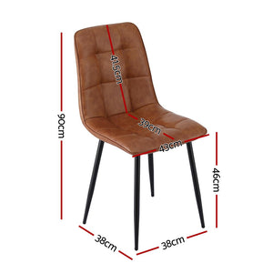 Retro PU Leather Kitchen Chairs Set 4pc | Brown (Version A)