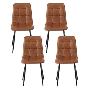 Retro PU Leather Kitchen Chairs Set 4pc | Brown (Version A)