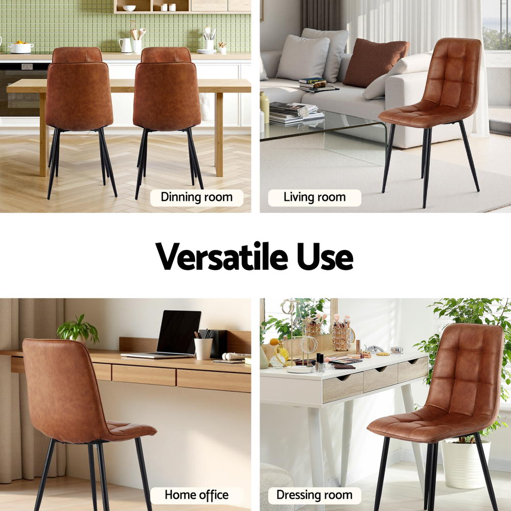 Retro PU Leather Kitchen Chairs Set 4pc | Brown (Version A)