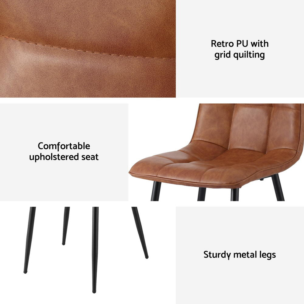 Retro PU Leather Kitchen Chairs Set 4pc | Brown (Version A)