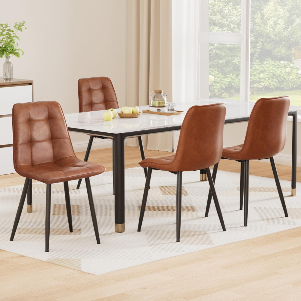 Retro PU Leather Kitchen Chairs Set 4pc | Brown (Version A)