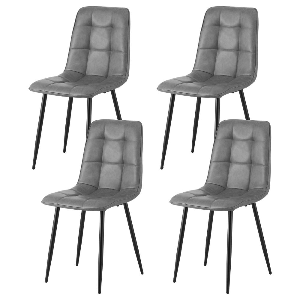 Retro Dining Chairs Set 4pc | PU Leather | Grey (Style 1)