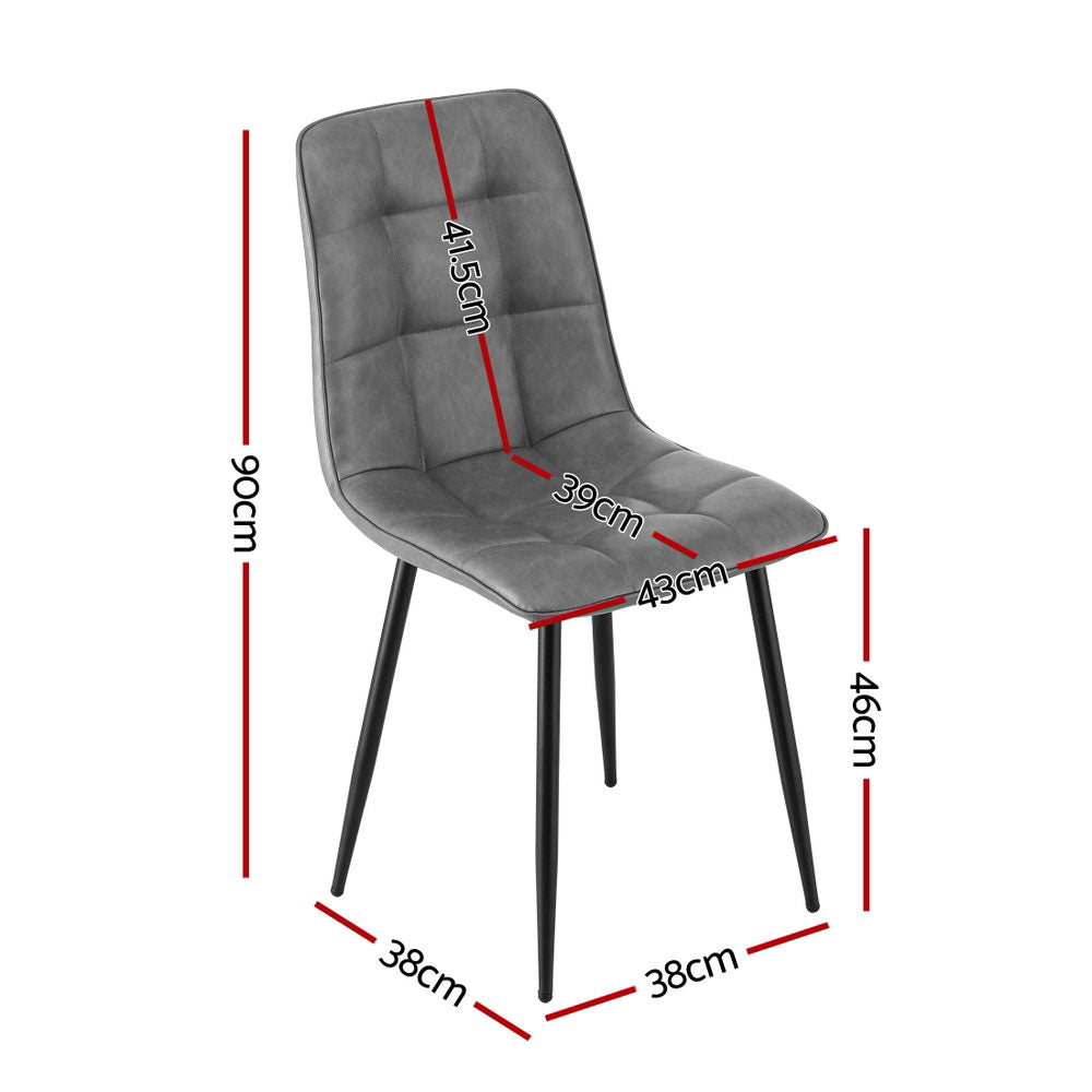 Retro Dining Chairs Set 4pc | PU Leather | Grey (Style 1)
