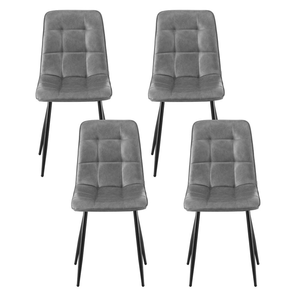 Retro Dining Chairs Set 4pc | PU Leather | Grey (Style 1)