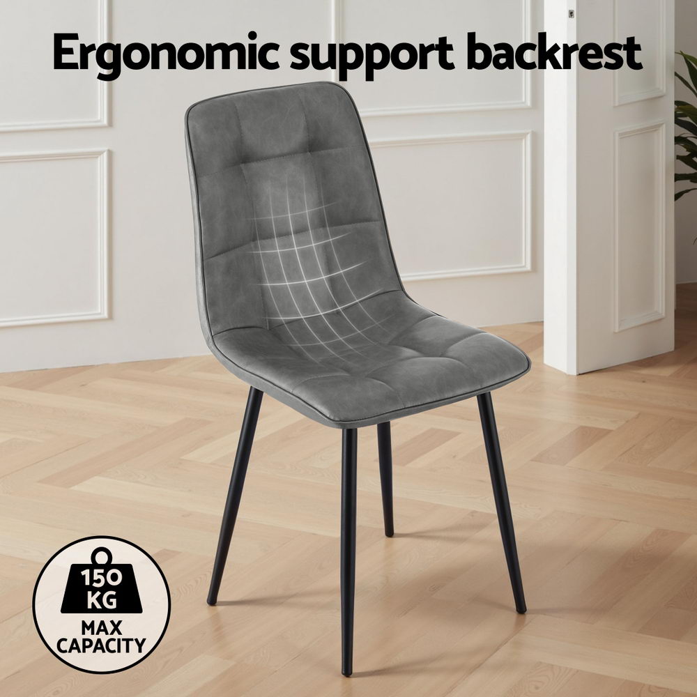 Retro Dining Chairs Set 4pc | PU Leather | Grey (Style 1)