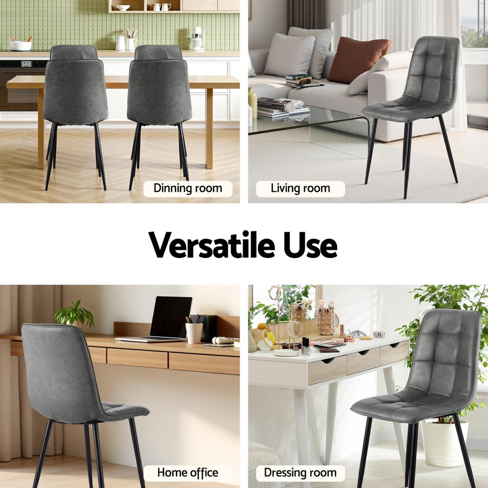 Retro Dining Chairs Set 4pc | PU Leather | Grey (Style 1)