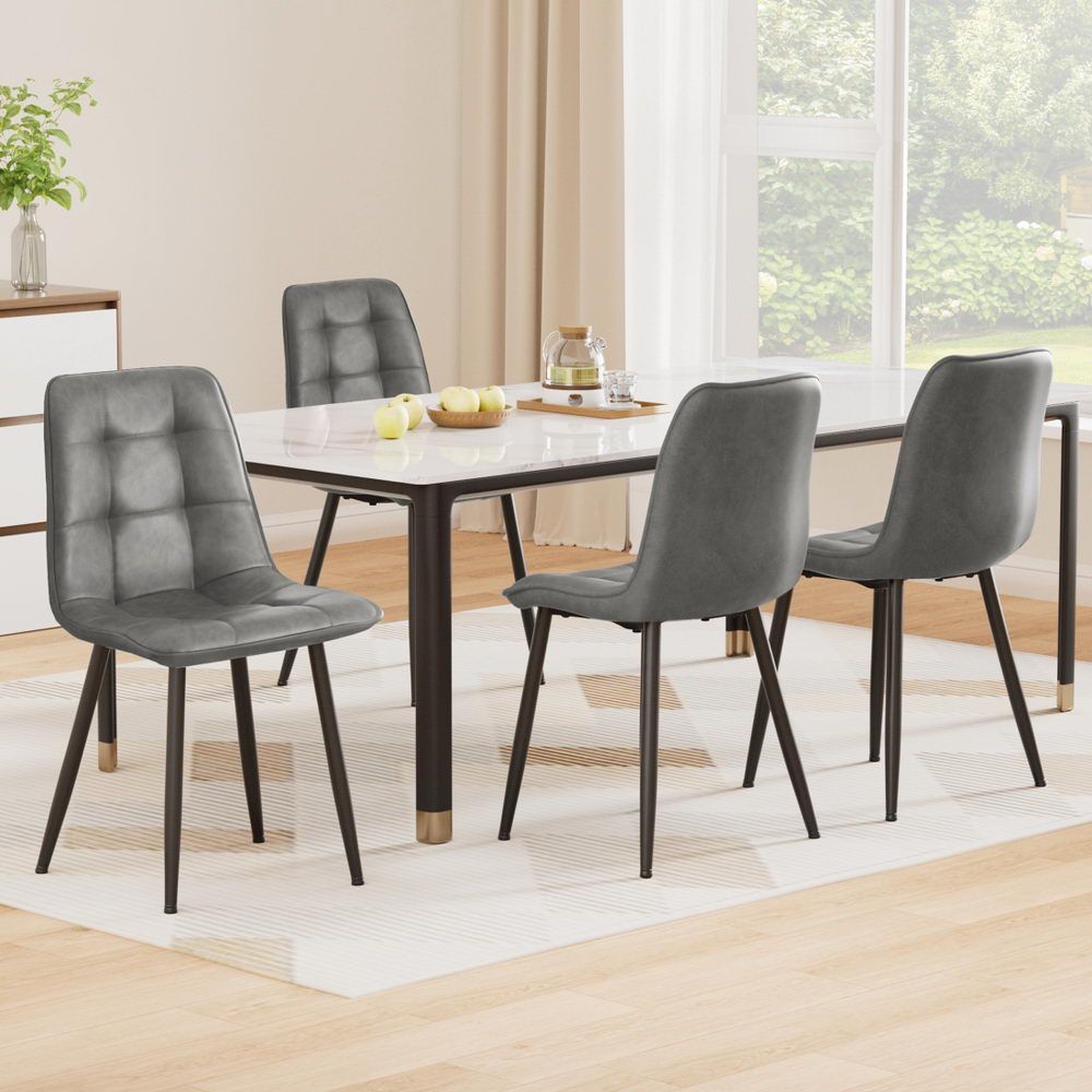 Retro Dining Chairs Set 4pc | PU Leather | Grey (Style 1)