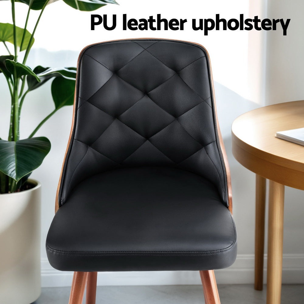 Dining Chairs | Set of 2 | Black PU Leather | Modern Home Seating