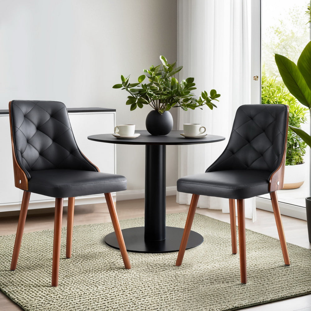 Dining Chairs | Set of 2 | Black PU Leather | Modern Home Seating