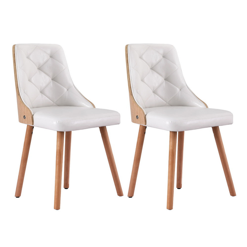 Dining Chairs | Set of 2 | White PU Leather | Modern Home Seating