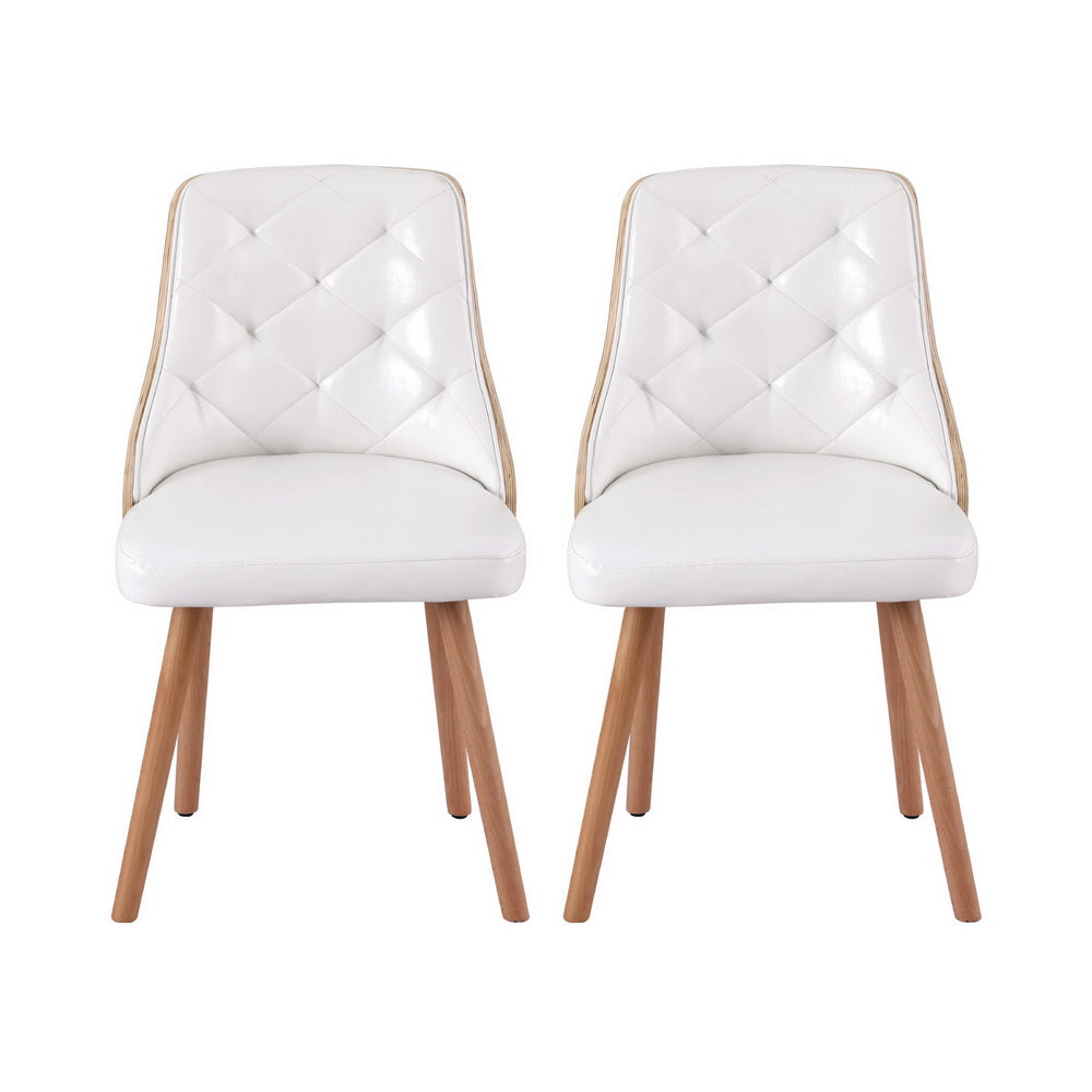Dining Chairs | Set of 2 | White PU Leather | Modern Home Seating