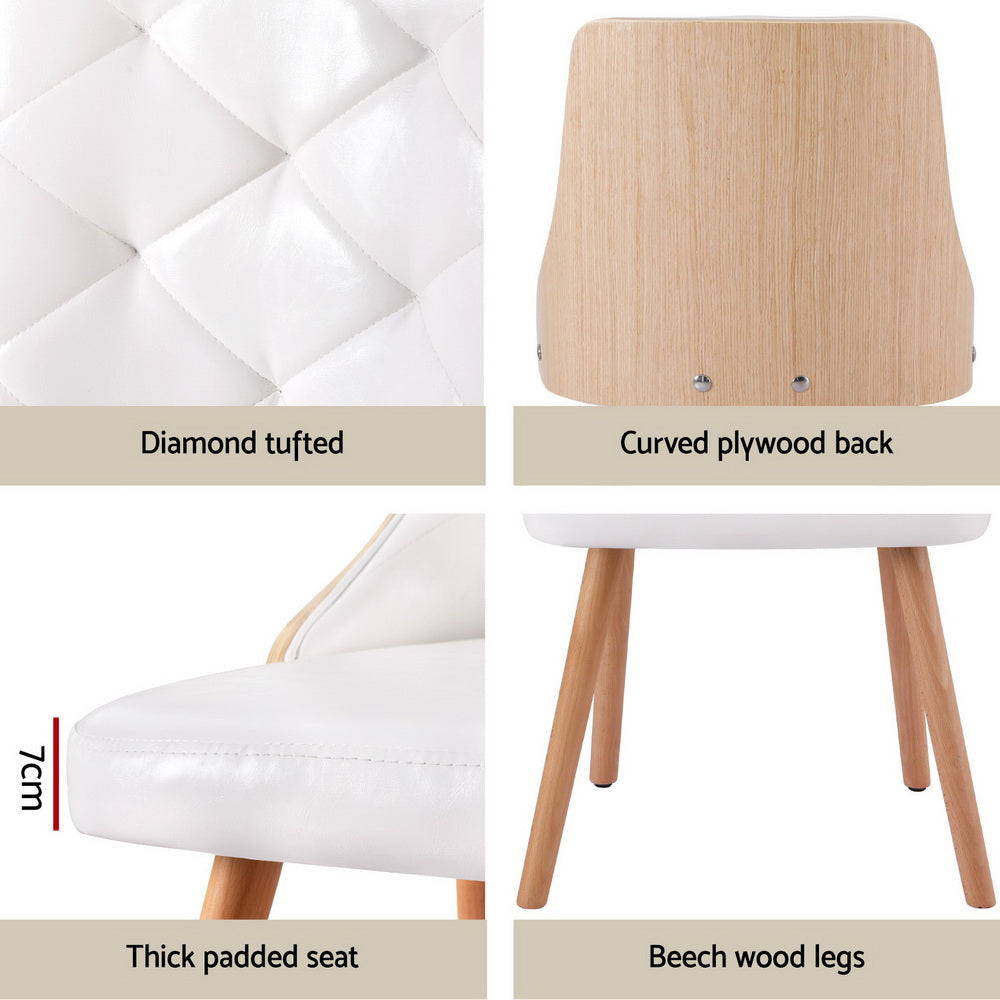 Dining Chairs | Set of 2 | White PU Leather | Modern Home Seating