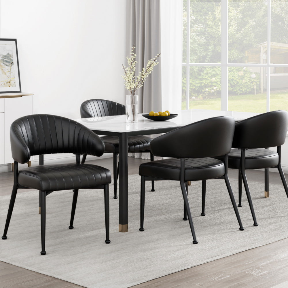 Artiss Dining Chairs | Set of 4 | Leather Hollow Armchair | Black