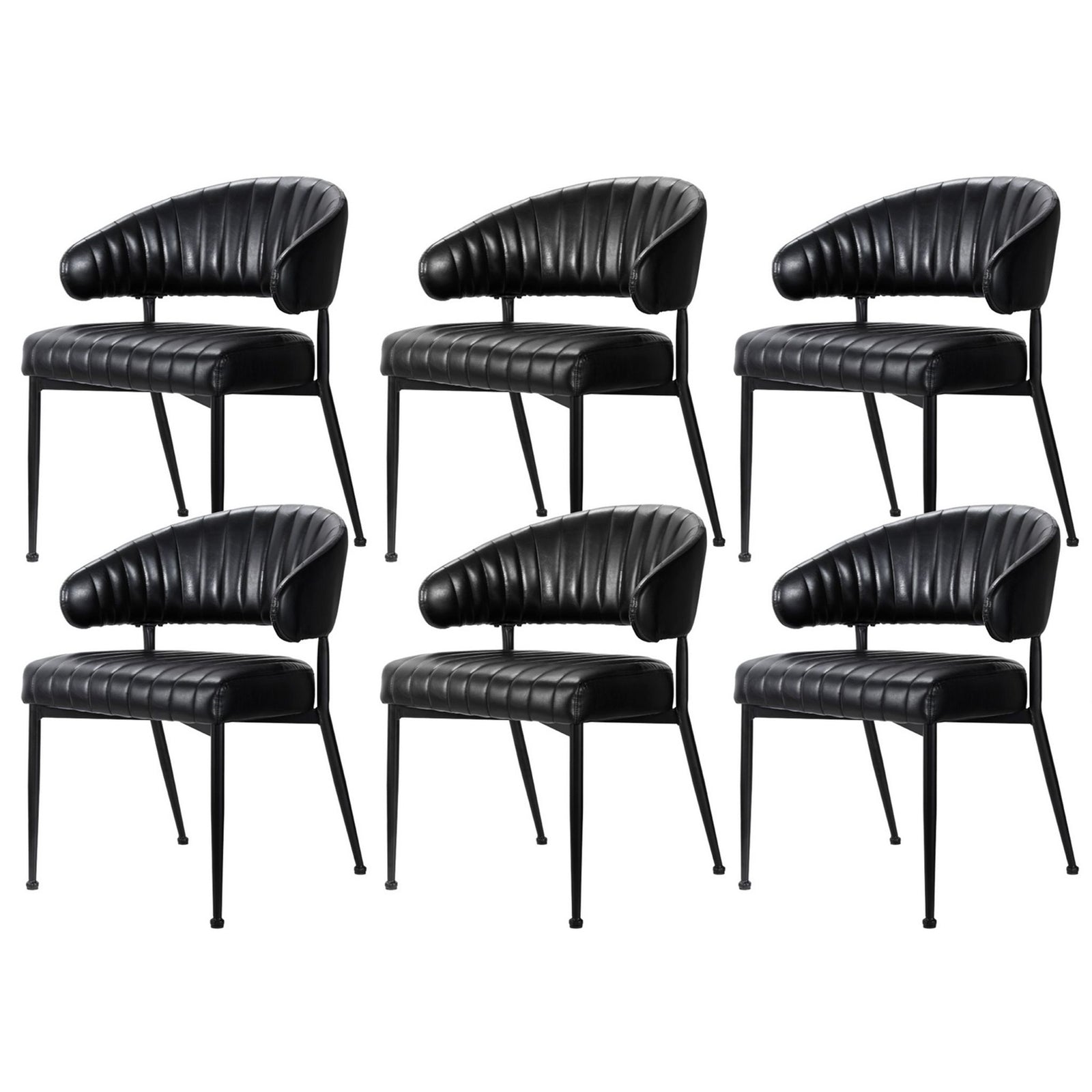 Dining Chairs | 6 Pack | Leather Look Hollow Armchairs | Black