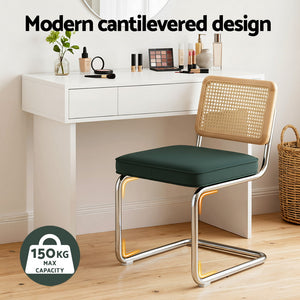 Dining Chairs Set 4pc | Velvet Rattan Cantilever Chairs | Green