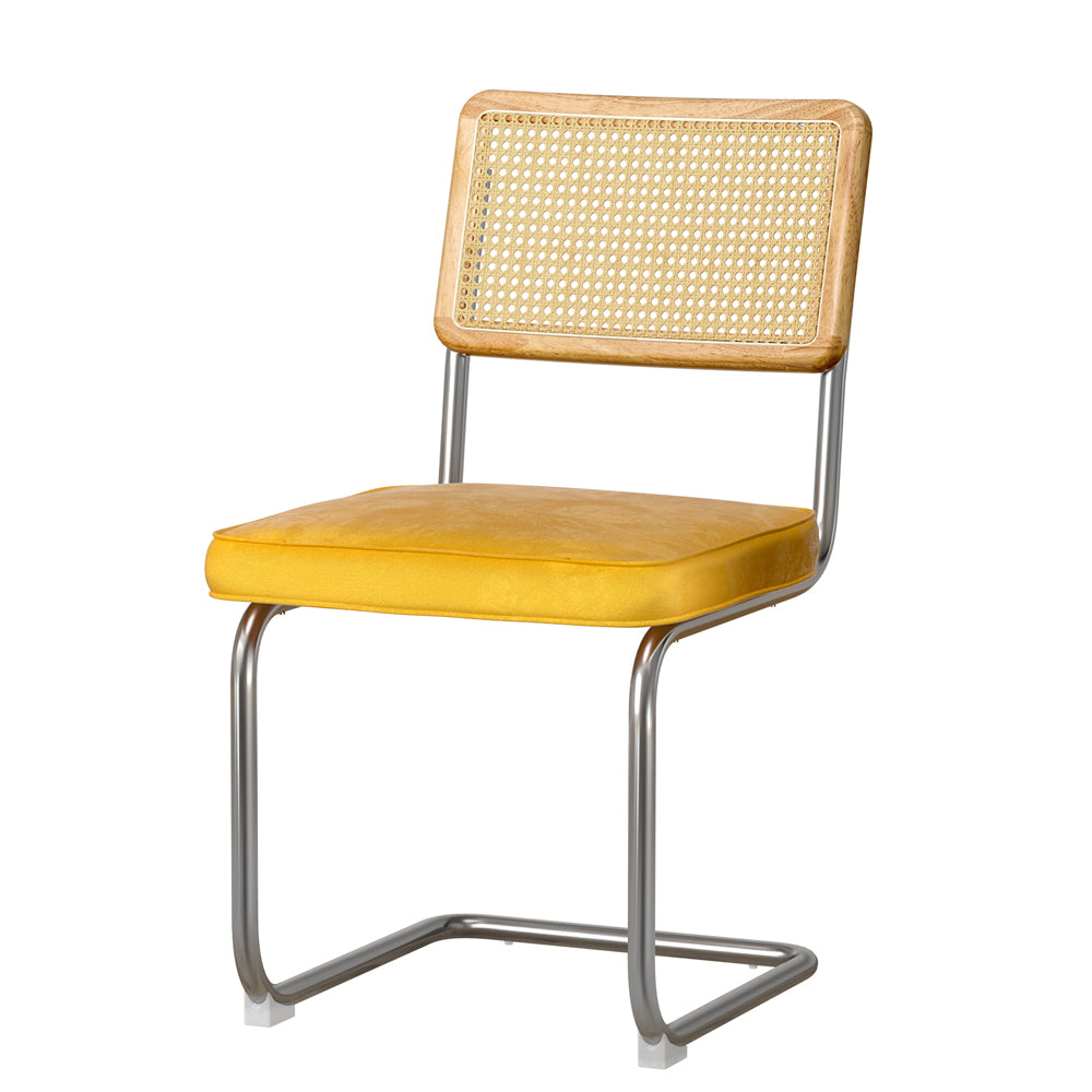 Dining Chairs | Set of 2 | Velvet | Rattan Cantilever | Yellow