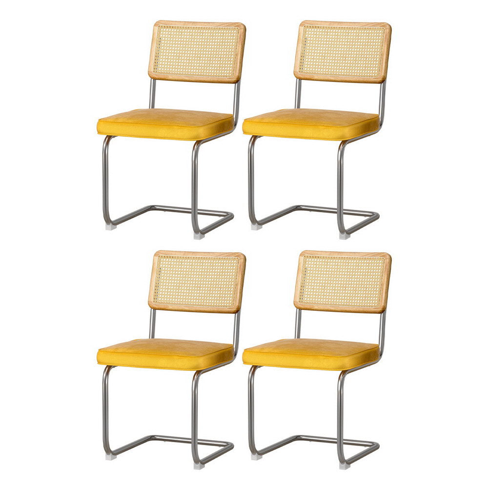 Artiss Dining Chairs | Set of 4 | Velvet Rattan Cantilever | Yellow