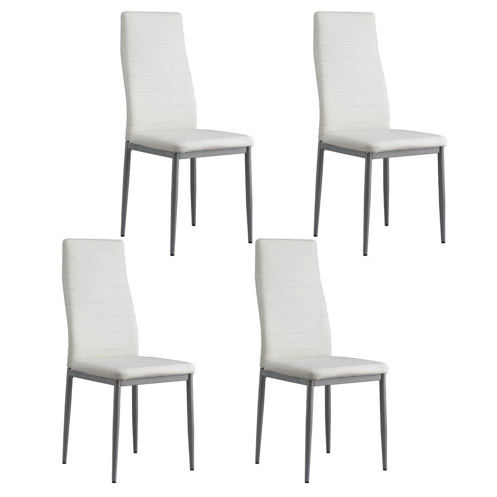 Artiss Dining Chairs | Set of 4 | Leather | Channel Tufted | White