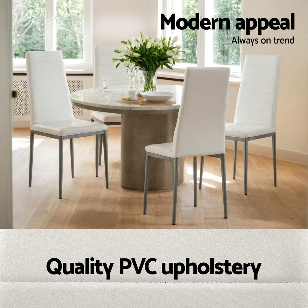 Artiss Dining Chairs | Set of 4 | Leather | Channel Tufted | White