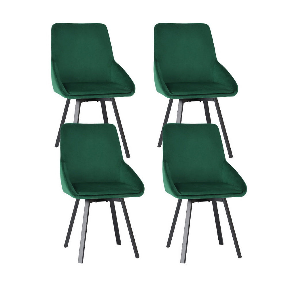 Artiss Dining Chairs | Set of 4 | Velvet | Swivel Base | Green