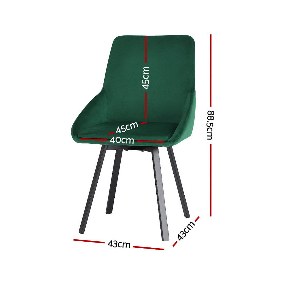Artiss Dining Chairs | Set of 4 | Velvet | Swivel Base | Green