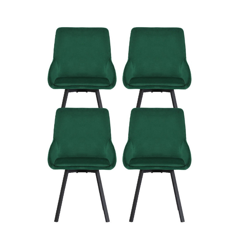 Artiss Dining Chairs | Set of 4 | Velvet | Swivel Base | Green
