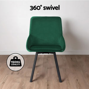 Artiss Dining Chairs | Set of 4 | Velvet | Swivel Base | Green