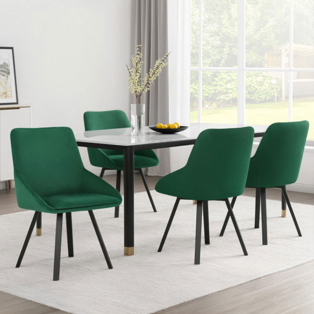 Artiss Dining Chairs | Set of 4 | Velvet | Swivel Base | Green