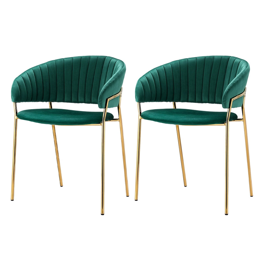 Dining Chairs | Set of 2 | Velvet | Hollow Armchair | Green