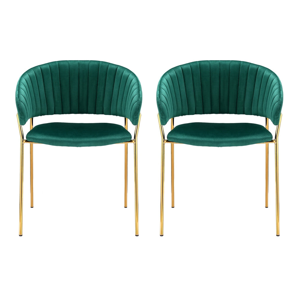 Dining Chairs | Set of 2 | Velvet | Hollow Armchair | Green