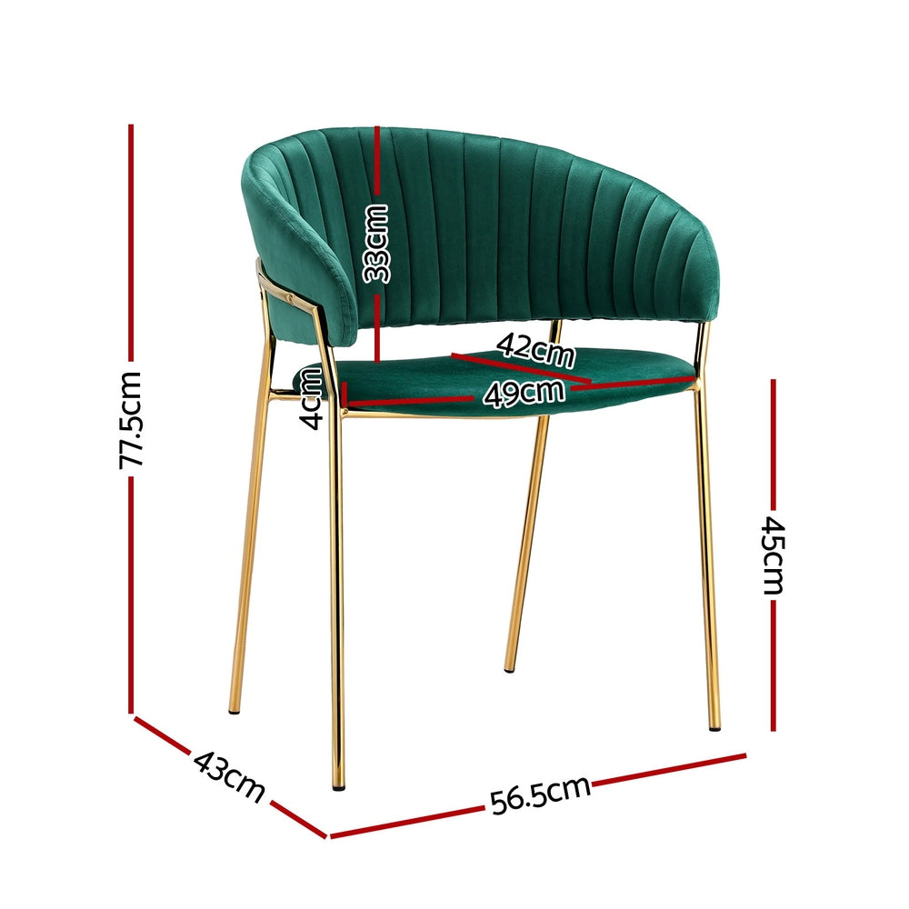 Dining Chairs Set 4pc | Velvet Hollow Back Armchairs | Green