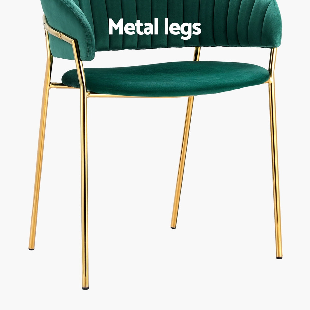 Dining Chairs Set 4pc | Velvet Hollow Back Armchairs | Green