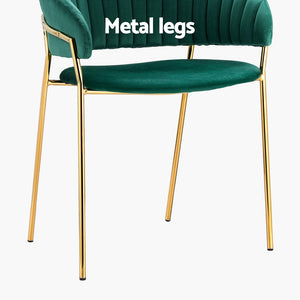 Dining Chairs Set 4pc | Velvet Hollow Back Armchairs | Green