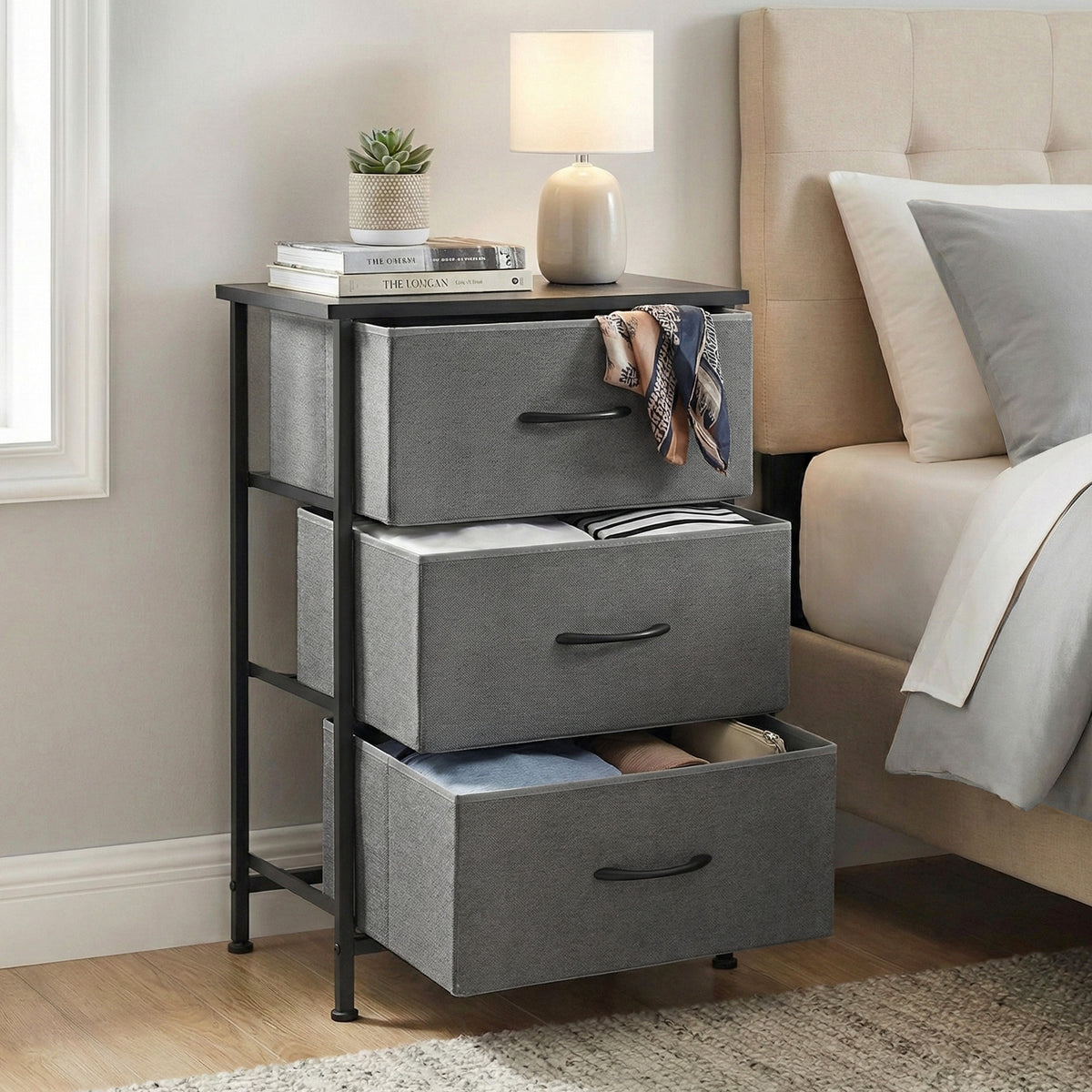 Tallboy Dresser | 3 Drawer Chest | Storage Cabinet | Grey