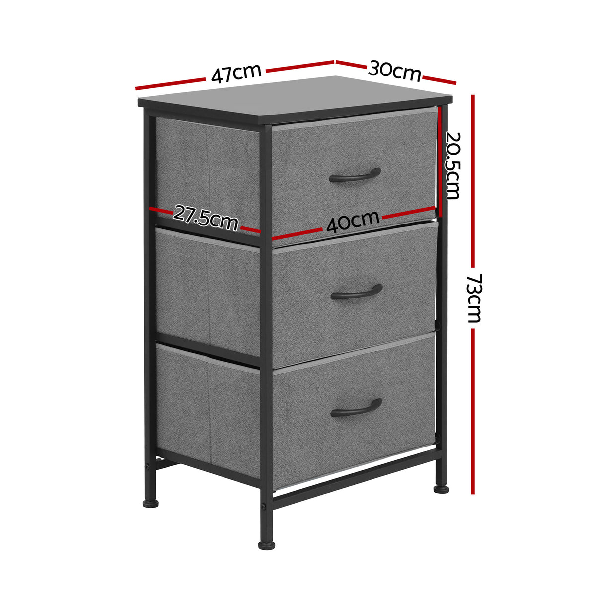 Tallboy Dresser | 3 Drawer Chest | Storage Cabinet | Grey