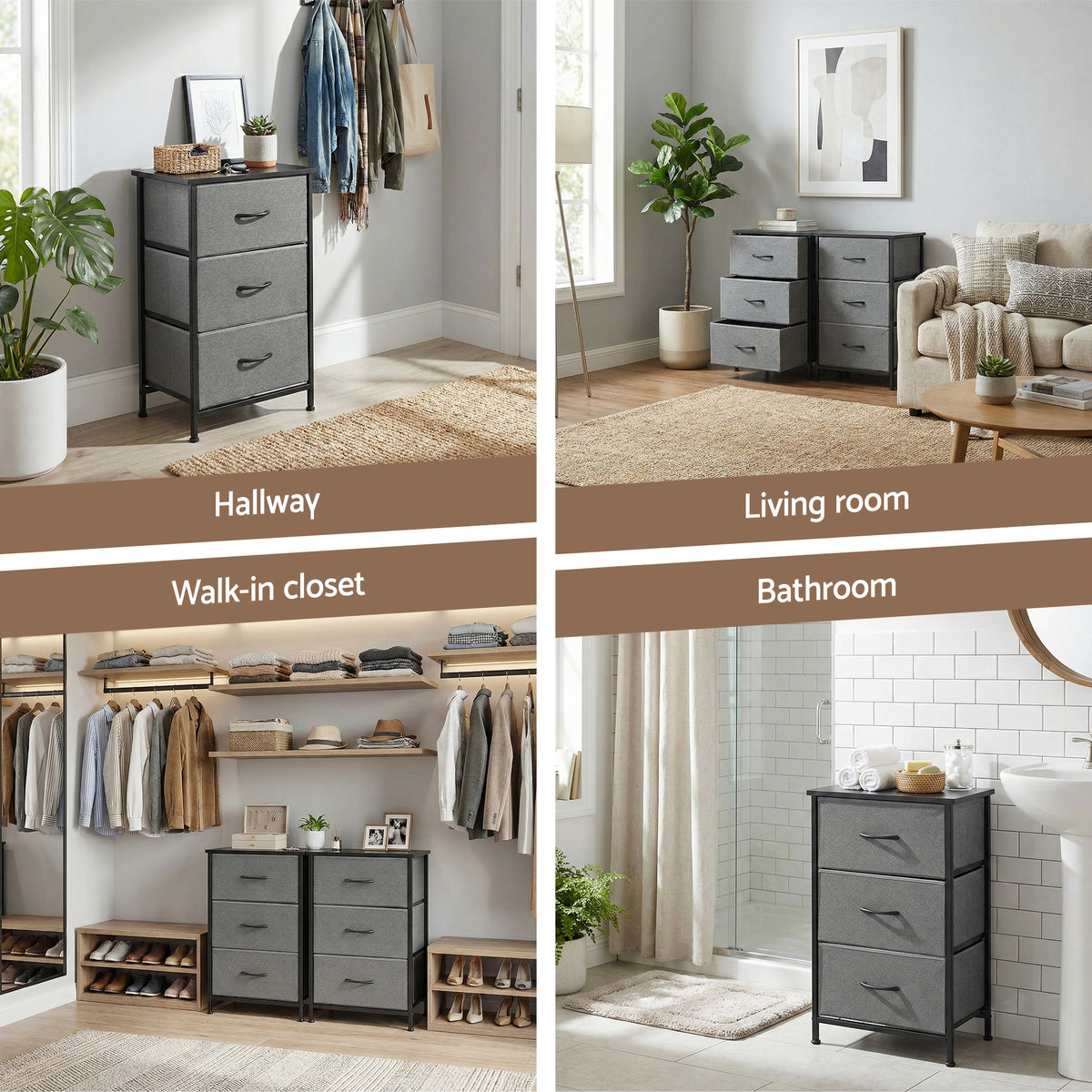 Tallboy Dresser | 3 Drawer Chest | Storage Cabinet | Grey