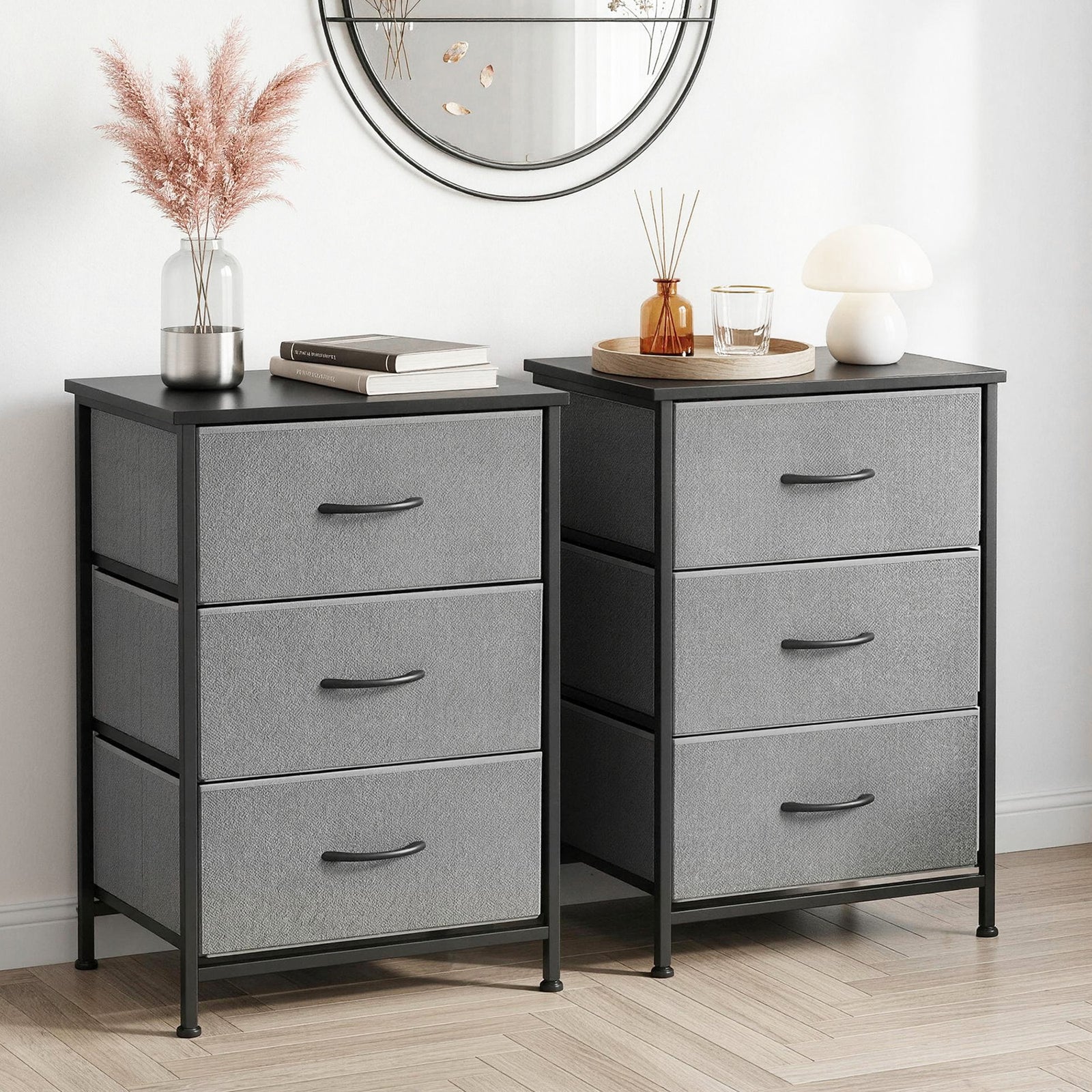 Chest of Drawers | 2 Pack | 3 Drawer Storage Dressers | Grey