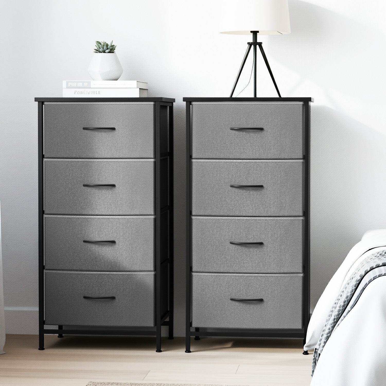 Tallboy Dresser Set 2pc | 4 Drawer Chest | Storage | Grey