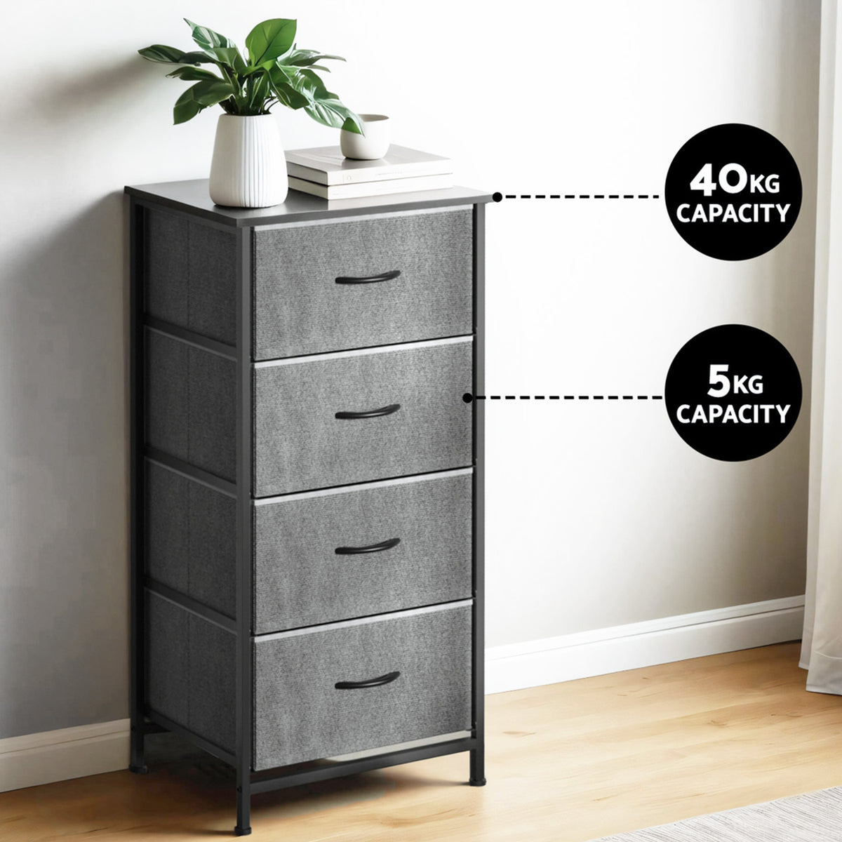 Tallboy Dresser Set 2pc | 4 Drawer Chest | Storage | Grey