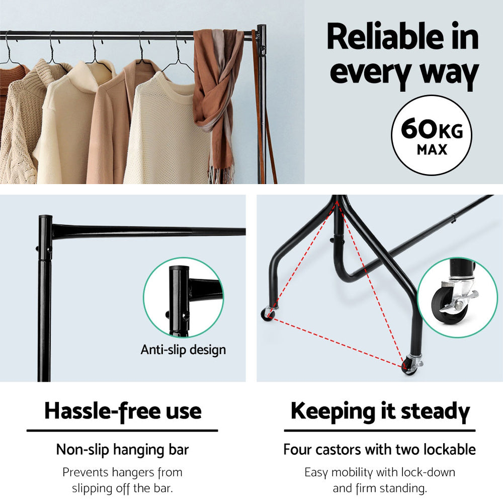 | 2X Clothes Rack | Airer | Coat Stand | 6FT Rail | Wheels