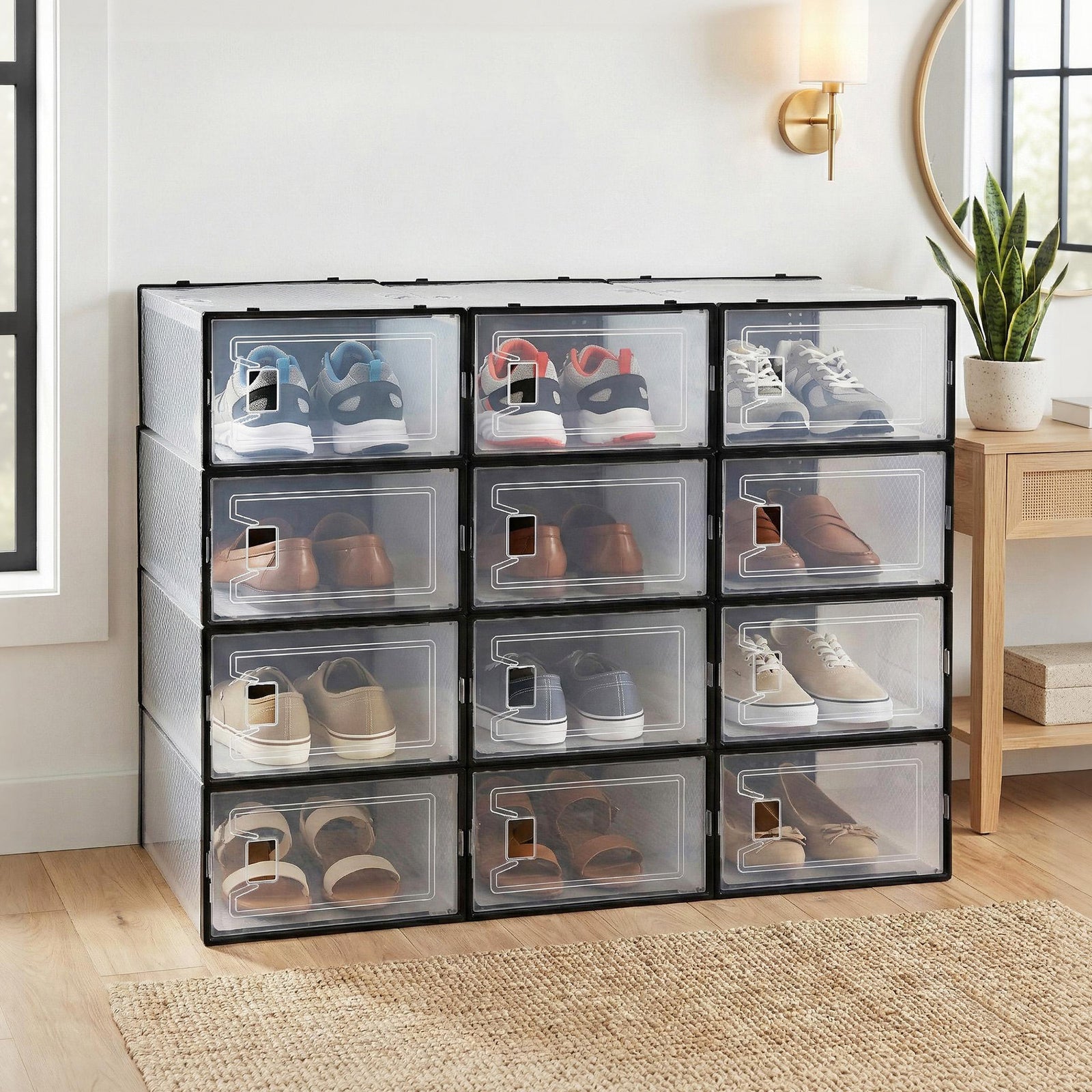 Stackable Shoe Storage Boxes | DIY 12 Pack | Black