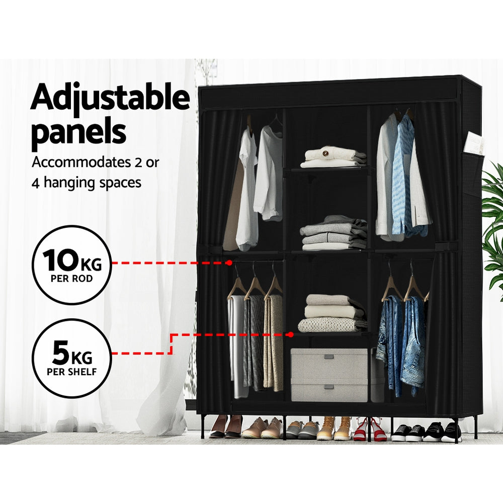 Portable Clothes Closet | Large Wardrobe with Shelf | Black