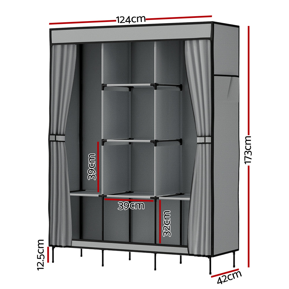 Large Portable Clothes Closet | Wardrobe with Shelf | Grey