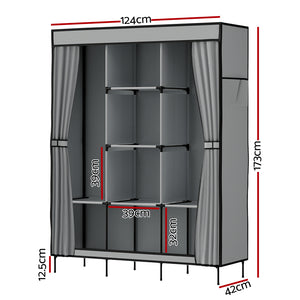 Large Portable Clothes Closet | Wardrobe with Shelf | Grey