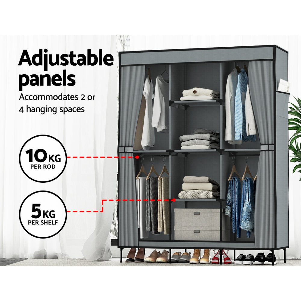 Large Portable Clothes Closet | Wardrobe with Shelf | Grey