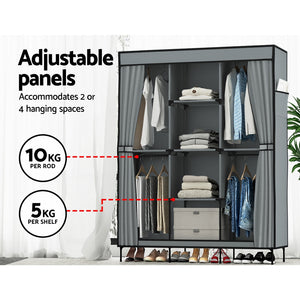 Large Portable Clothes Closet | Wardrobe with Shelf | Grey